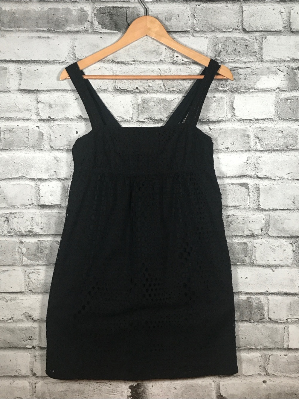 Vince Empire Waist Eyelet black Dress with Navy Lining